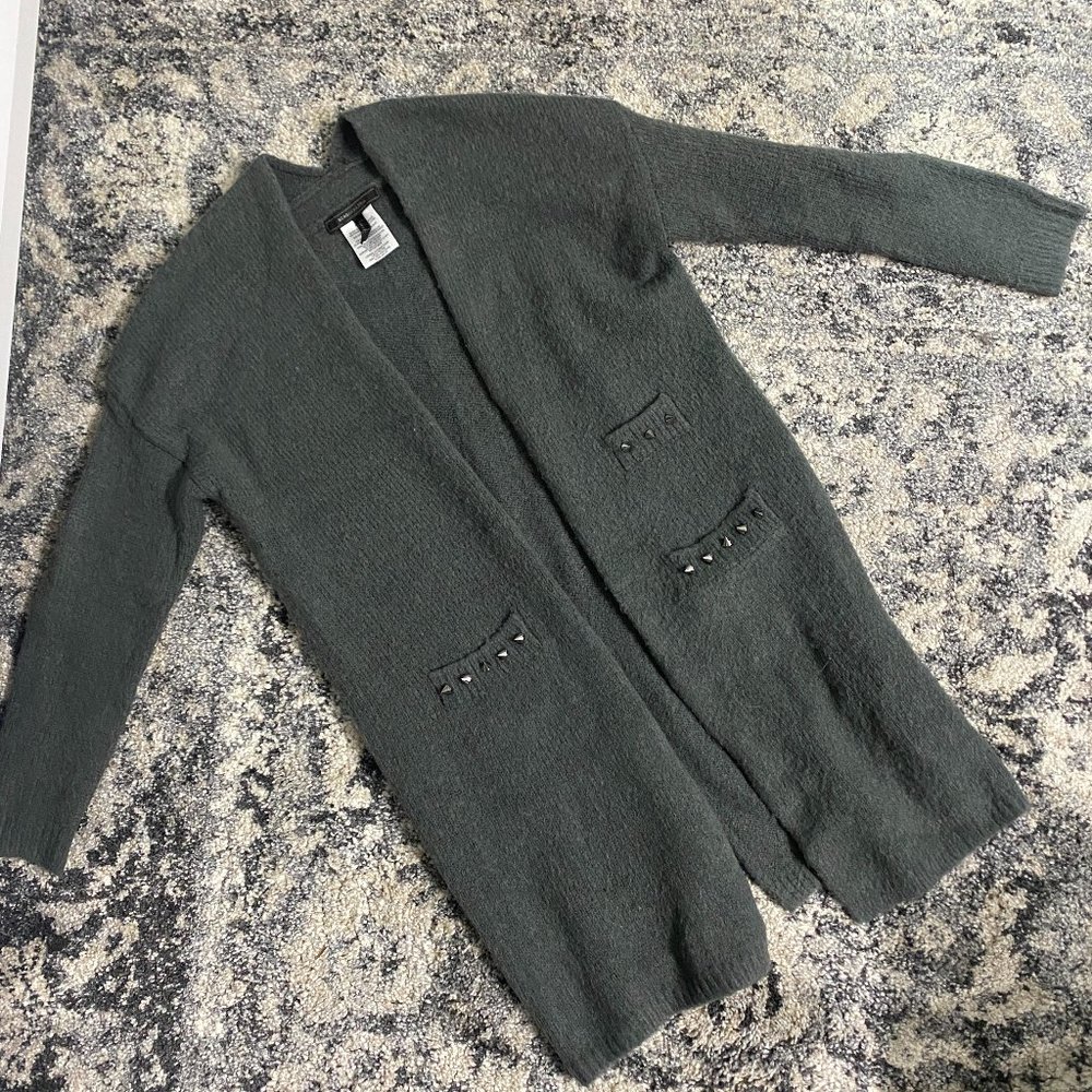 BCBG Max Azria Open Front Grey Cardigan w/ Studs